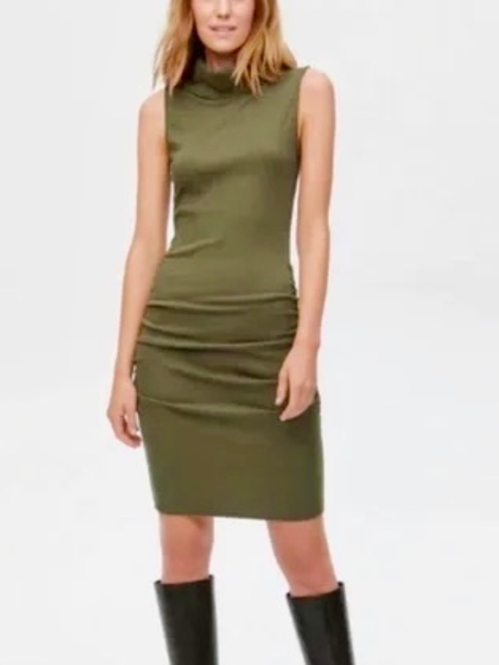 Anthropologie x Michael Stars Macy Sleeveless Mock Neck Olive Green Dress Sz M